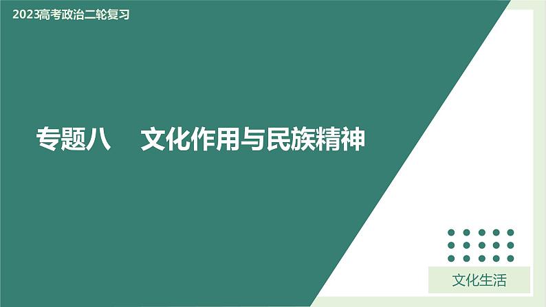 专题八 文化的作用与民族精神 课件-2023届高考政治二轮复习人教版必修三文化生活第1页