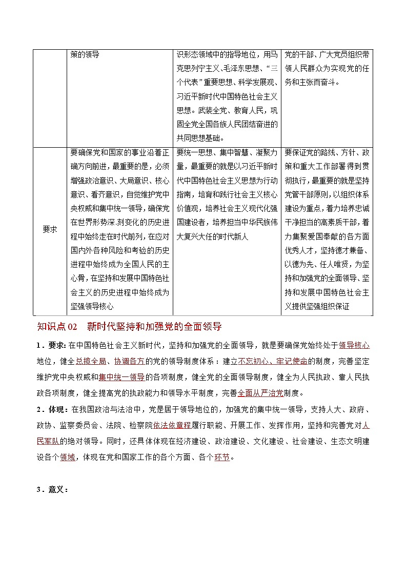 (统编版)高中政治必修三同步讲义3.1 坚持党的领导（教师版）02