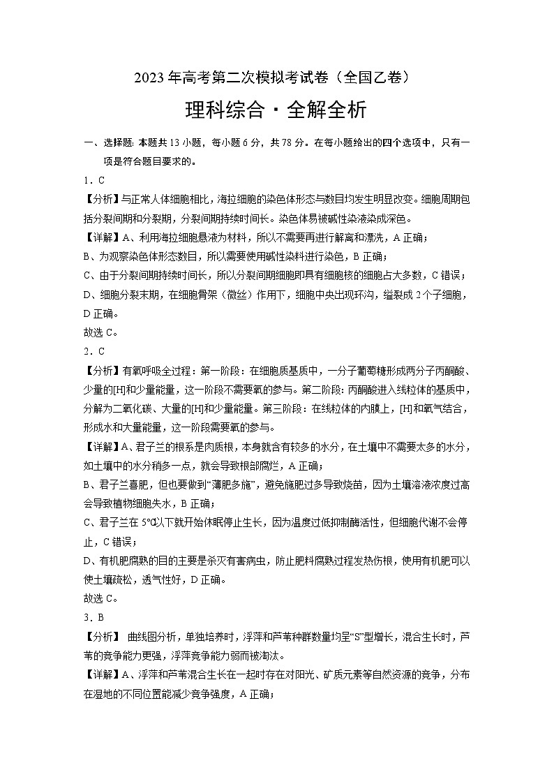 2023年高考政治第二次模拟考试卷—理科综合（全国乙卷A卷）（全解全析）01