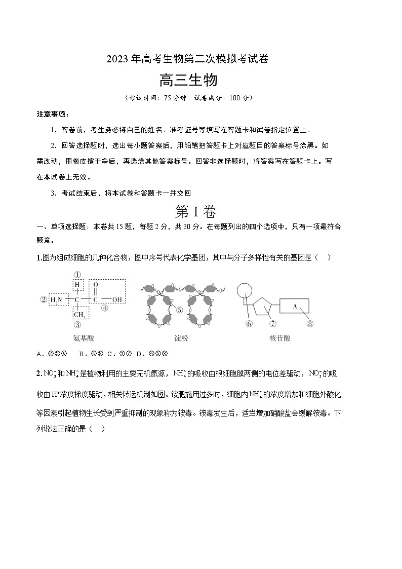 2023年高考政治第二次模拟考试卷—生物（辽宁B卷）（考试版）01