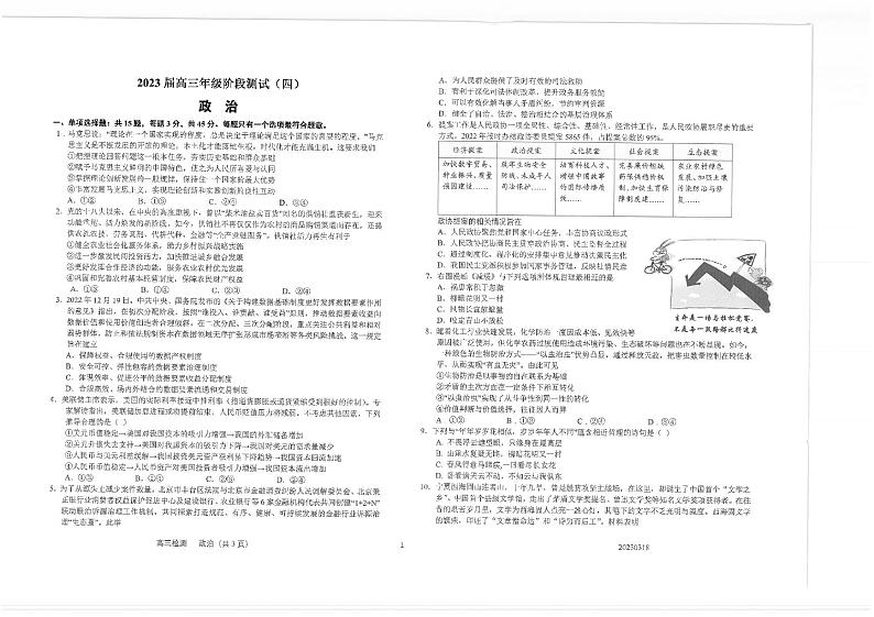 江苏省南通市海安高级中学2023届高三下学期3月阶段测试(四)政治试题01