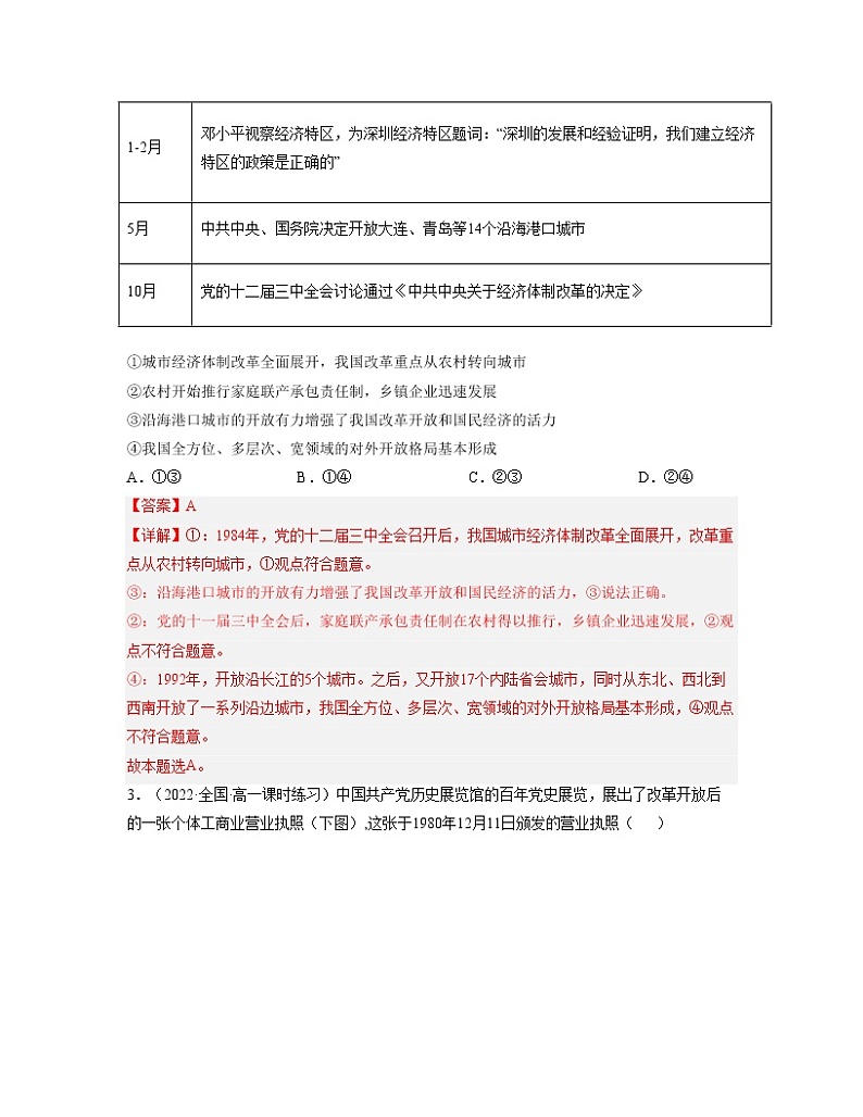 单元复习03  只有中国特色社会主义才能发展中国【过习题】-2022-2023学年高一政治单元复习（统编版必修1）02