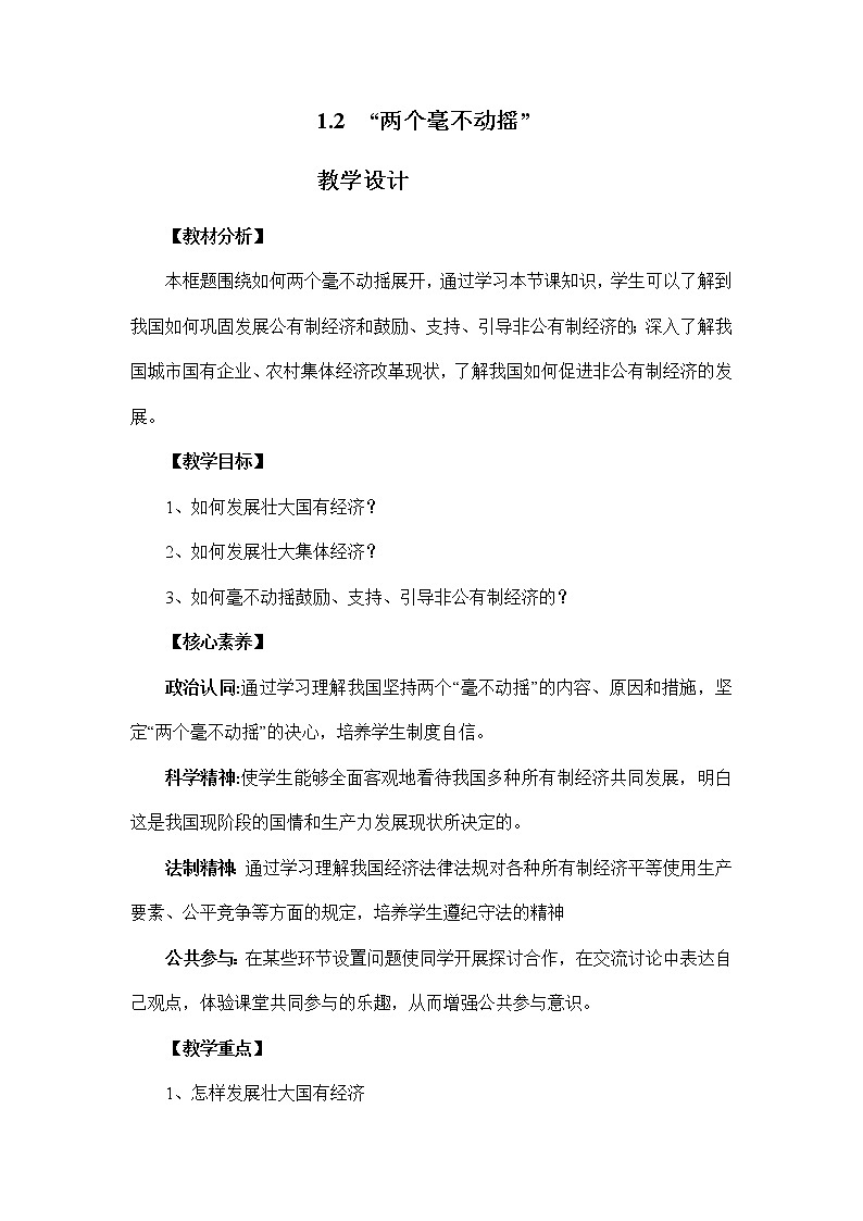 坚持“两个毫不动摇” 教案高中政治统编版必修二经济与社会 (5)01