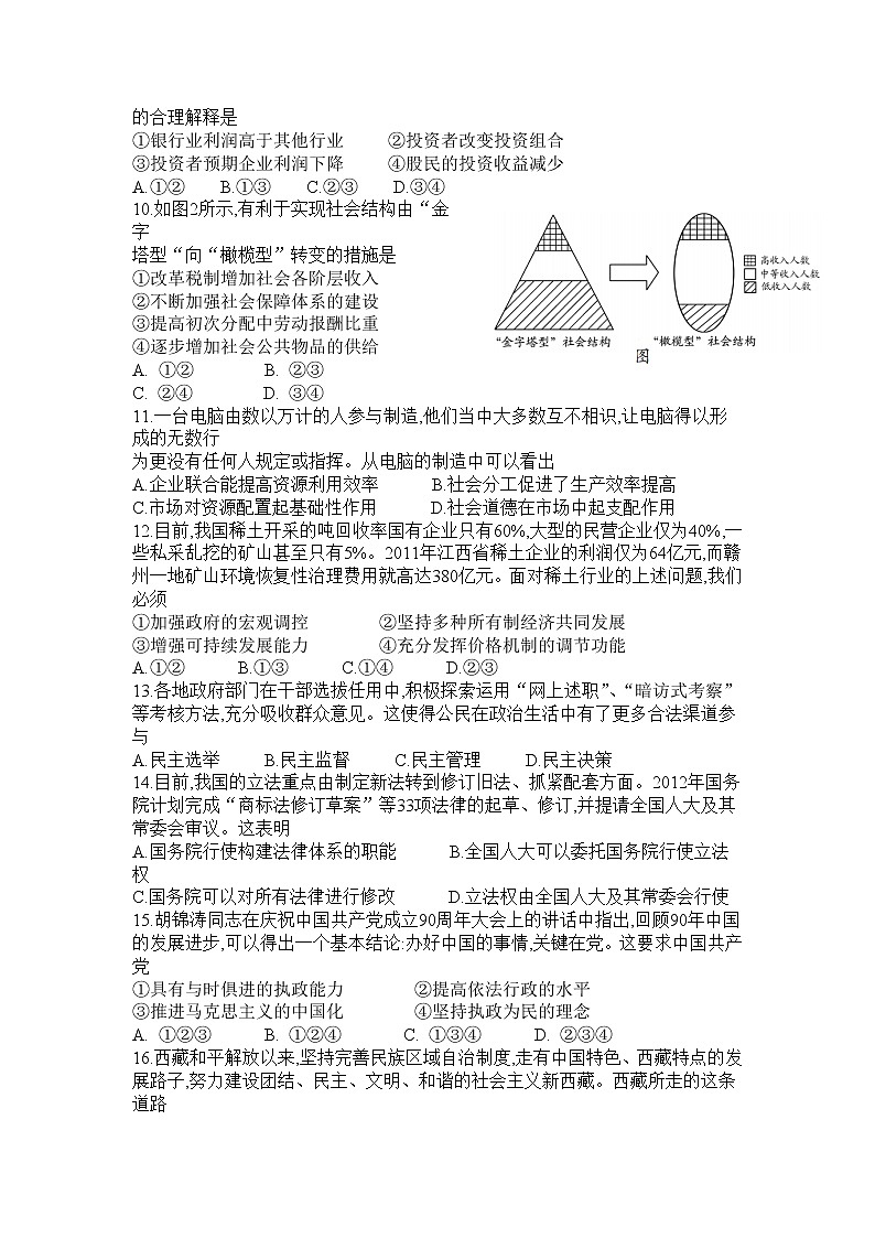 2012年高考《政治》原卷及答案（江苏卷）第2页