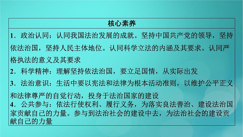 （新高考适用）2023版高考政治二轮总复习 第1部分 专题过关突破 过关微专题7核心考点一　全面推进依法治国课件08