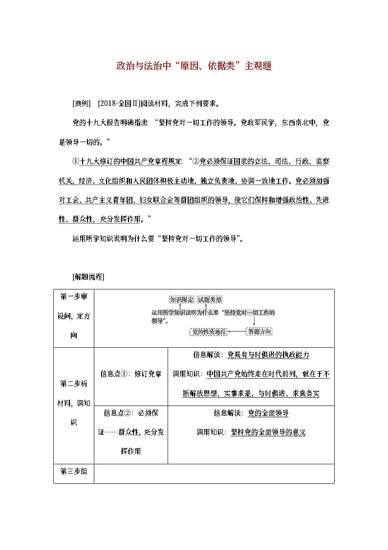 2023新教材高考政治二轮专题复习 专题四 党的领导——中国特色社会主义最本质的特征 大题攻略 增分突破0401
