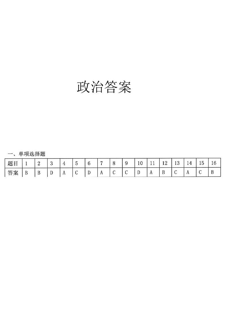 2023届广东省汕头市高三二模 政治答案第1页