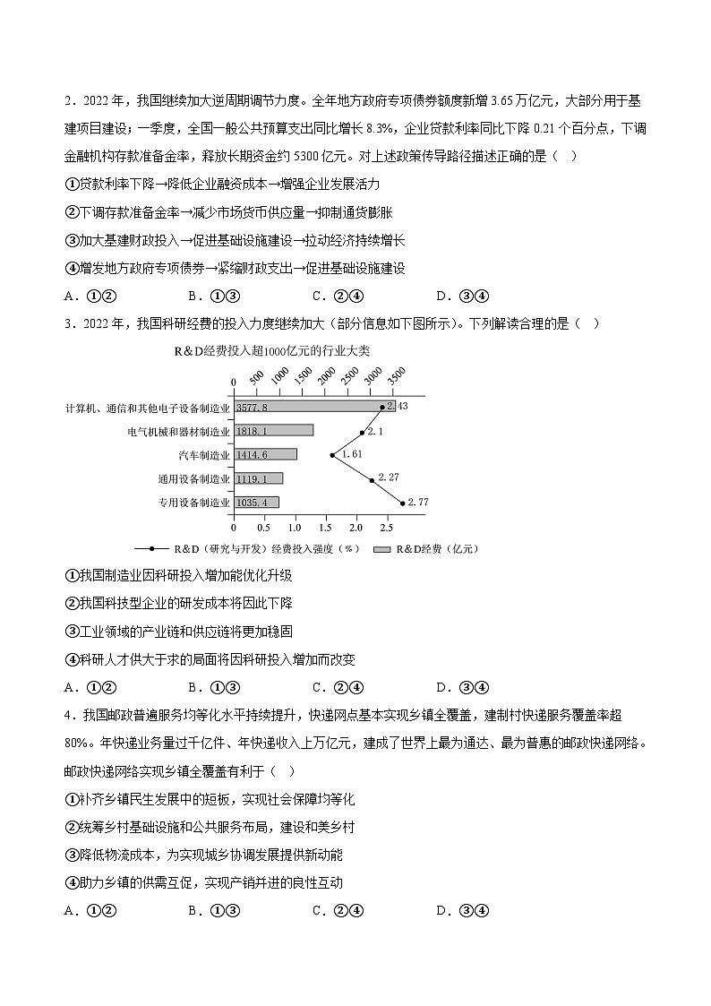 必刷卷02——【高考三轮冲刺】2023年高考政治考前20天冲刺必刷卷（河北专用）（原卷版）第2页