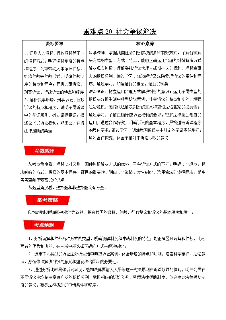 重难点20 社会争议解决（解析版）第1页