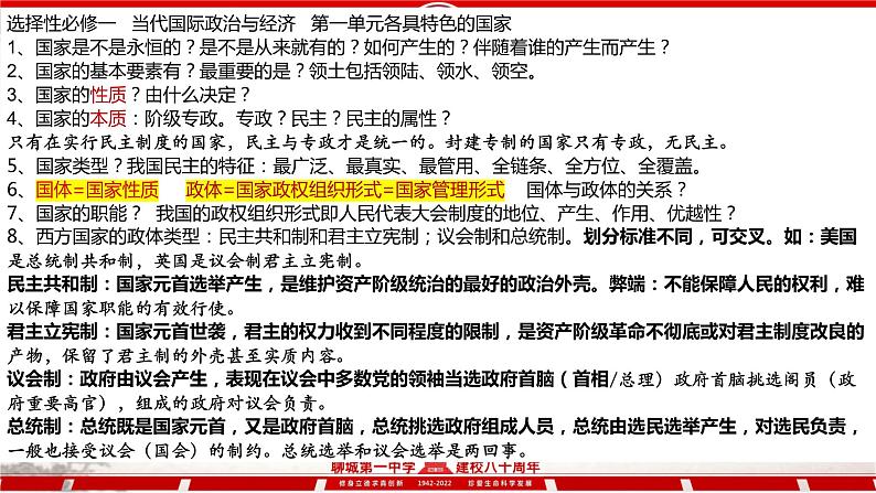 当代国际政治与经济易混易错整理课件-2023届高考政治三轮冲刺统编版选择性必修一第1页