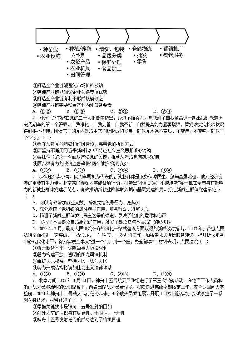 2023届新高考地区适应性试卷 政治试卷（三）第2页