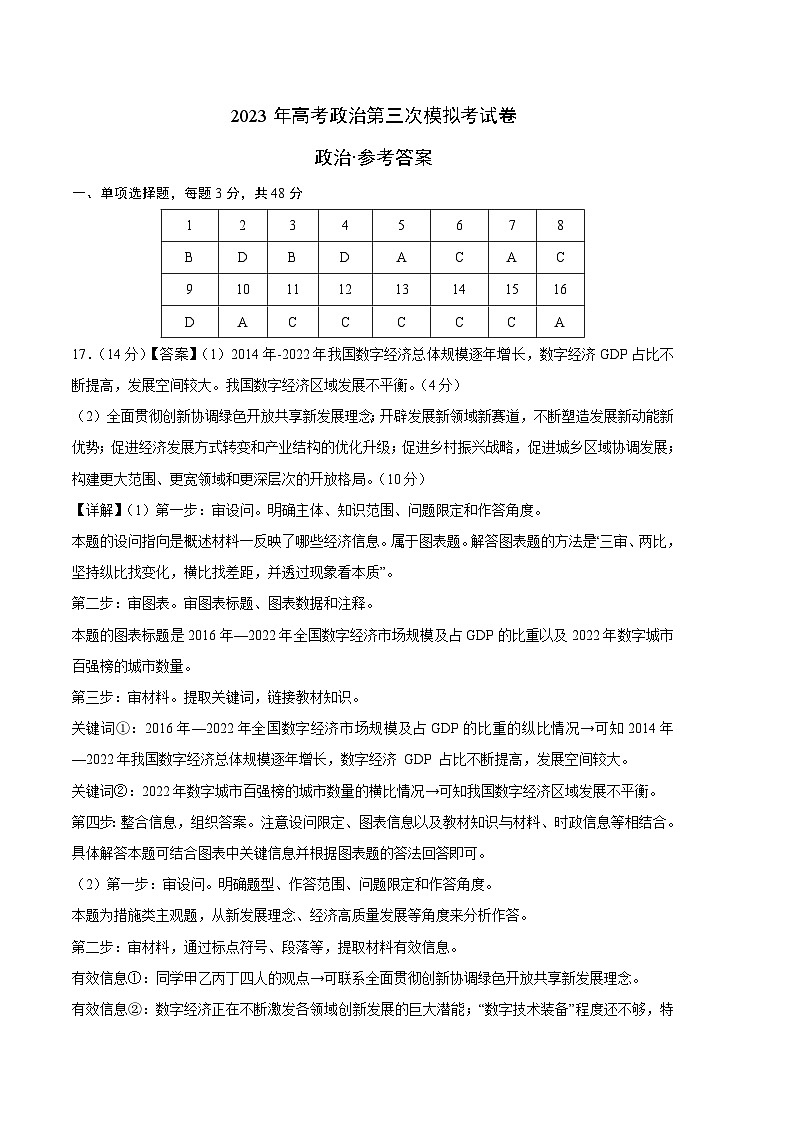 政治（广东A卷）2023年高考第三次模拟考试卷01