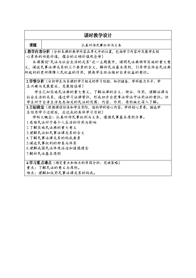 2022-2023学年高中政治统编版选择性必修二法律与生活1.1认真对待民事权利与义务教案01
