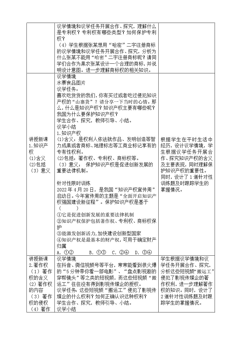 2022-2023学年高中政治统编版选择性必修二法律与生活2.2尊重知识产权 教案03
