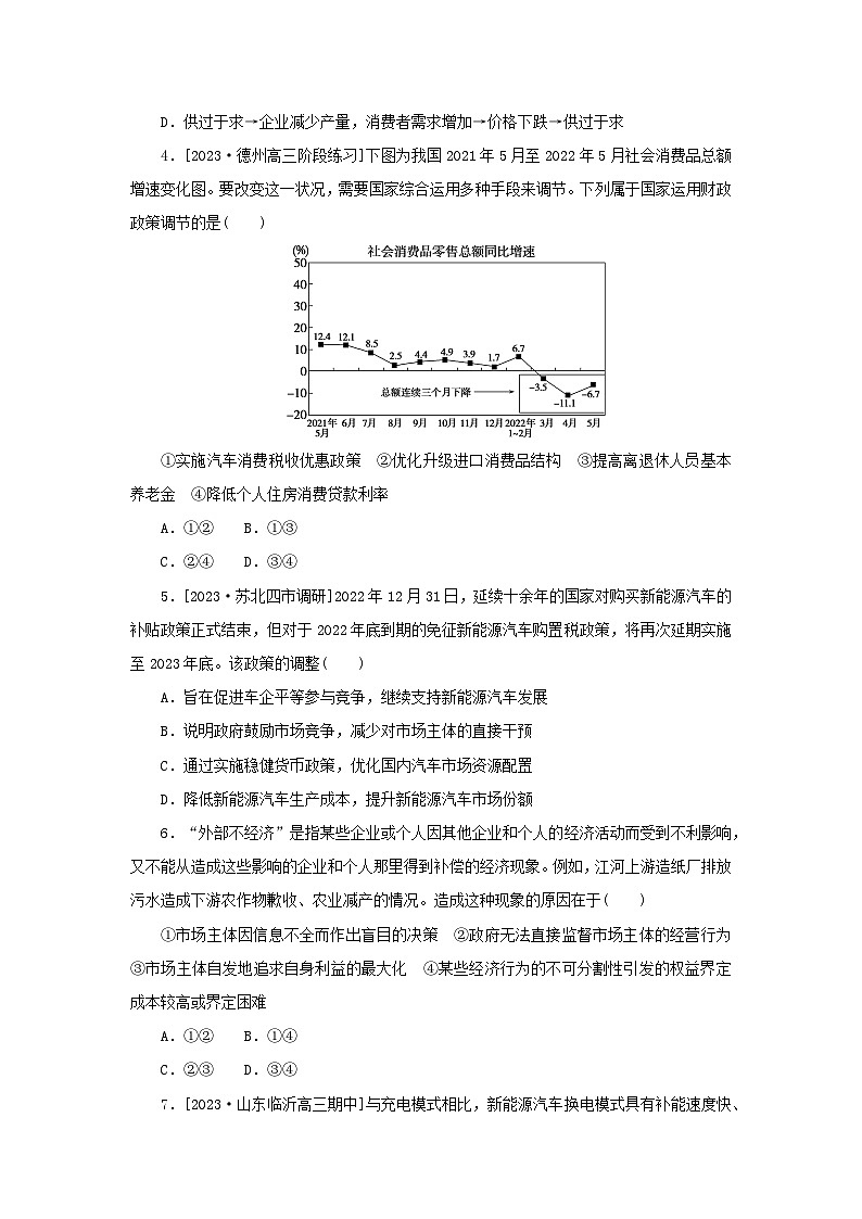 2024版新教材高考政治复习特训卷核心考点增分练07经济运行中政府与市场的作用02