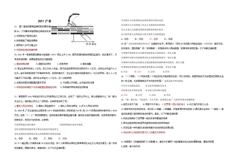 2011年高考广东政治（原卷版）01