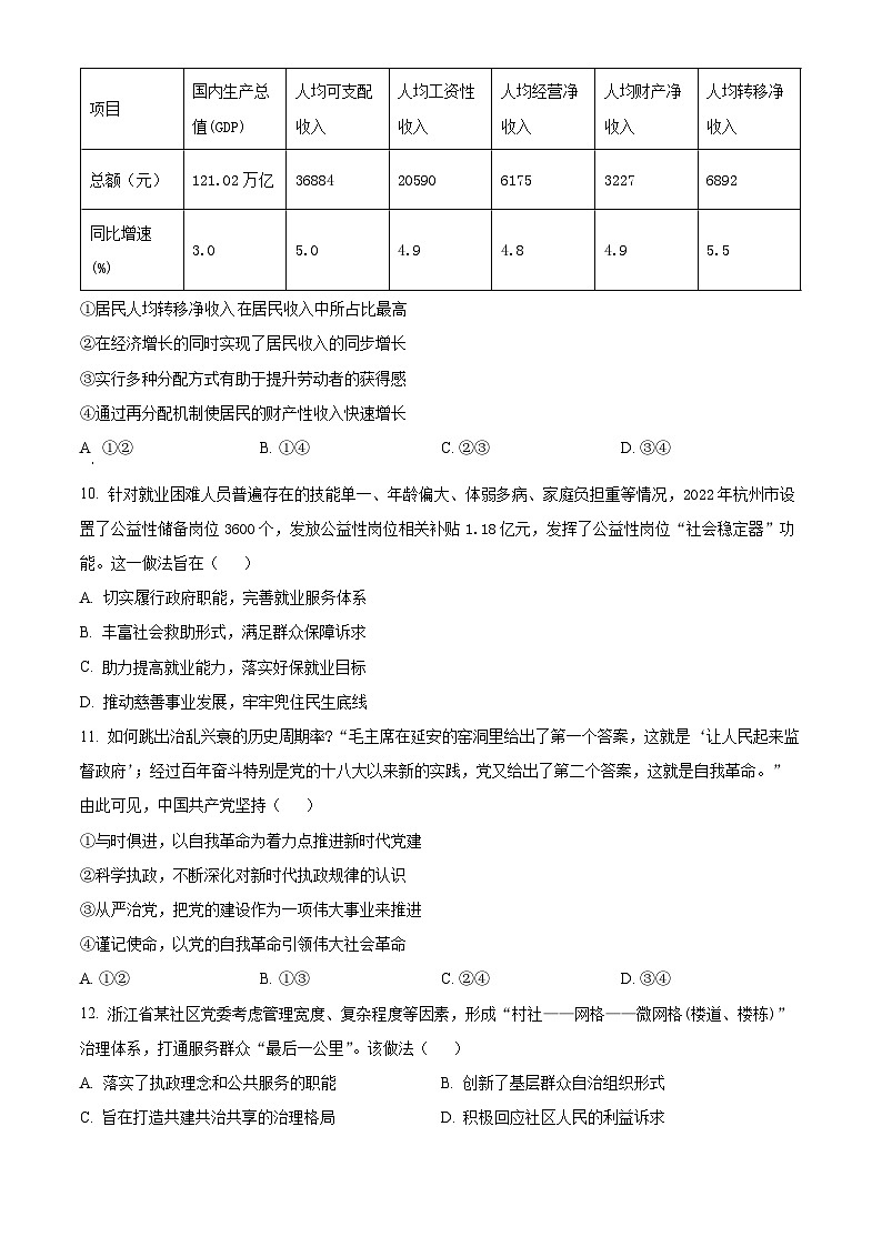 精品解析：浙江省绍兴市高三下学期适应性考试（二模）政治试题02