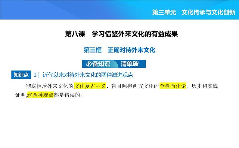 2024版高中同步新教材必修4（人教版）政治第三单元 文化传承与文化创新 第三框 正确对待外来文化课件PPT第1页