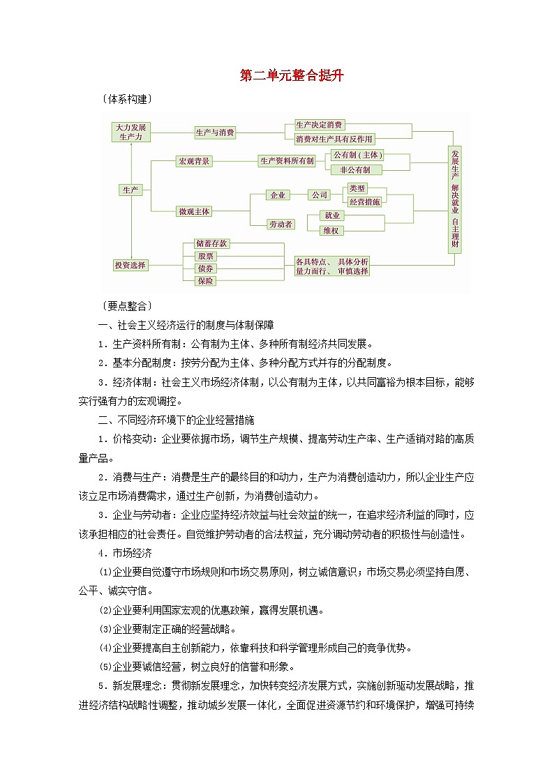 2022版高考政治一轮复习第二单元生产劳动与经营整合提升学案新人教版必修第1页