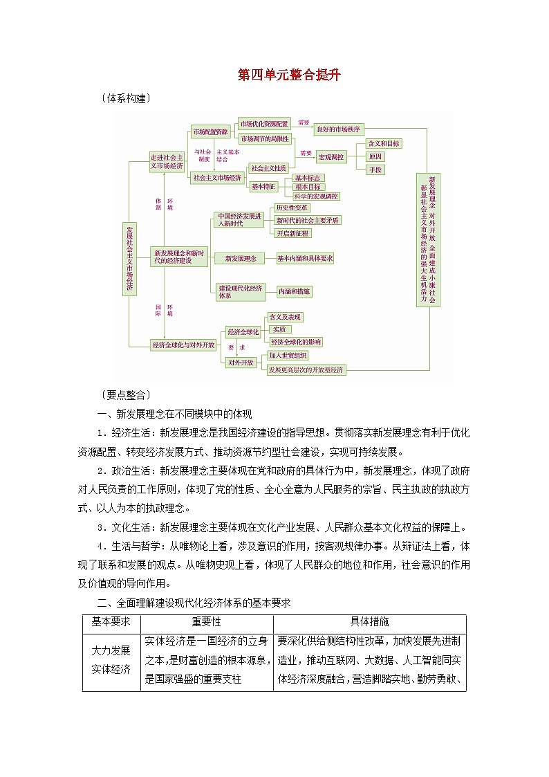 2022版高考政治一轮复习第四单元发展社会主义市抄济整合提升学案新人教版必修1第1页