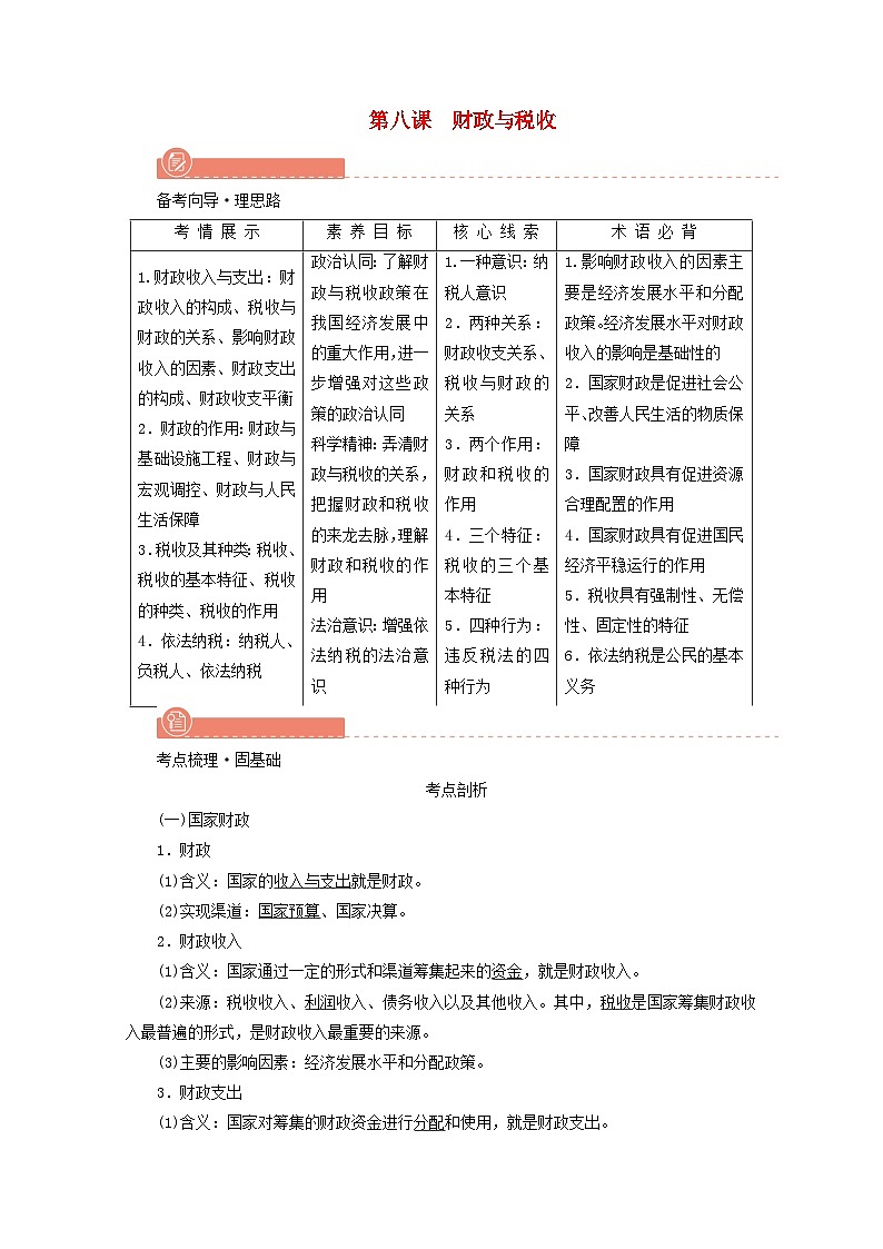 2022版高考政治一轮复习第三单元收入与分配第8课财政与税收学案新人教版必修第1页