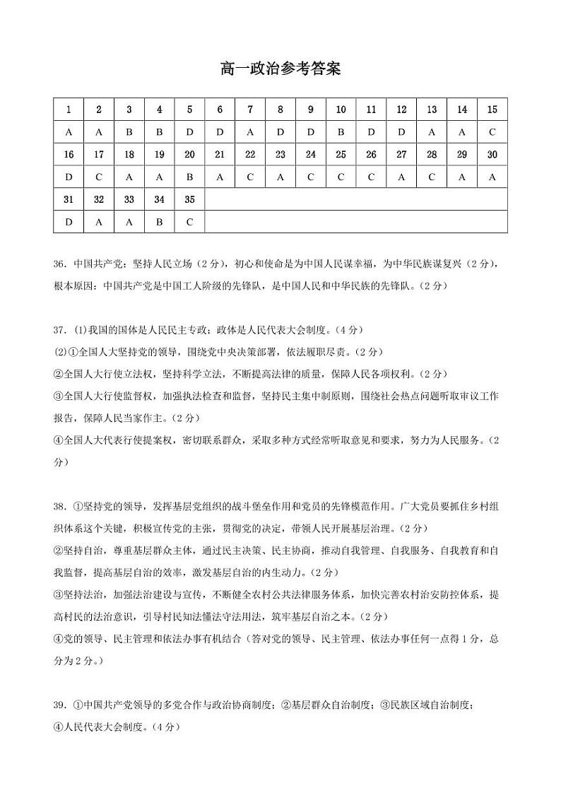 高一政治参考答案第1页