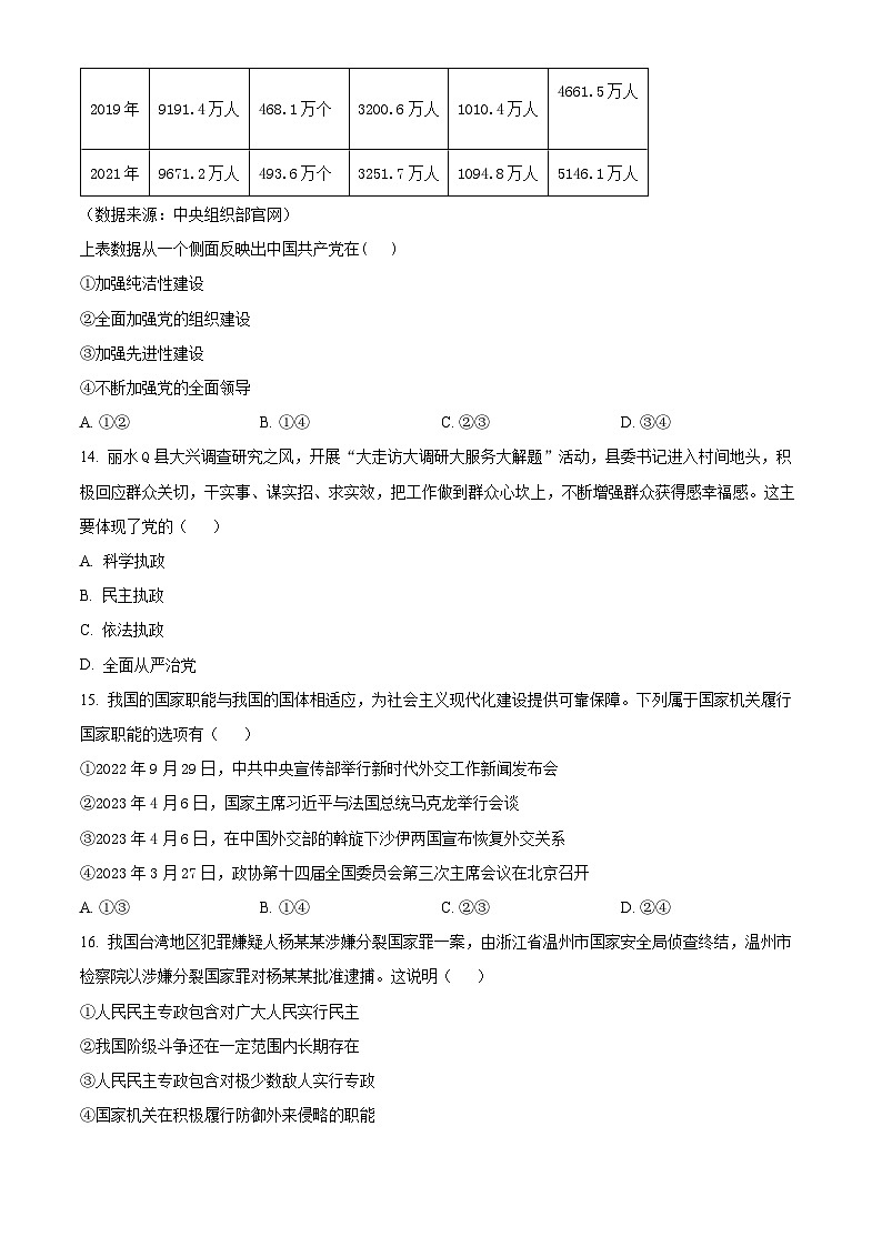 精品解析：浙江省丽水市2022-2023学年高一下学期期末教学质量检测政治试题（原卷版）03