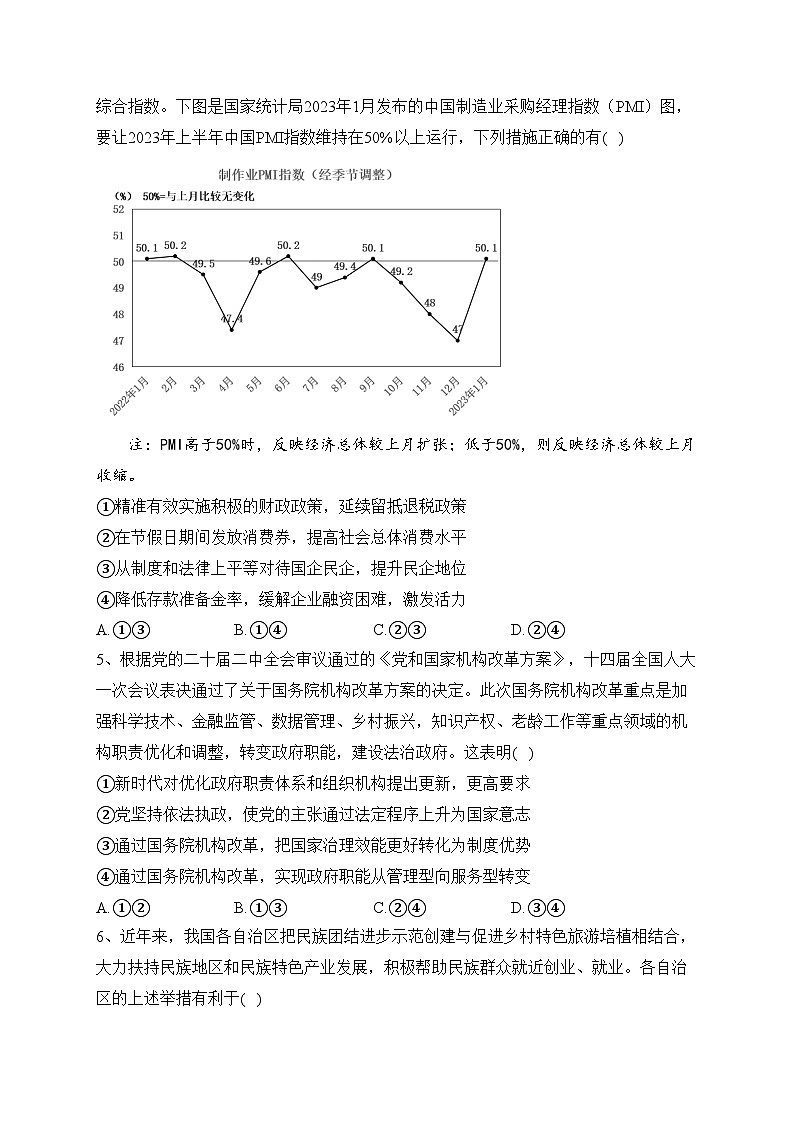 四川省绵阳南山中学2023届高三下学期高考热身考试政治试卷（含答案）02