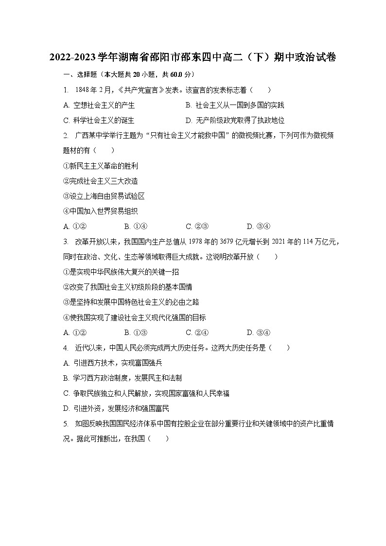2022-2023学年湖南省邵阳市邵东四中高二（下）期中政治试卷（含解析）第1页