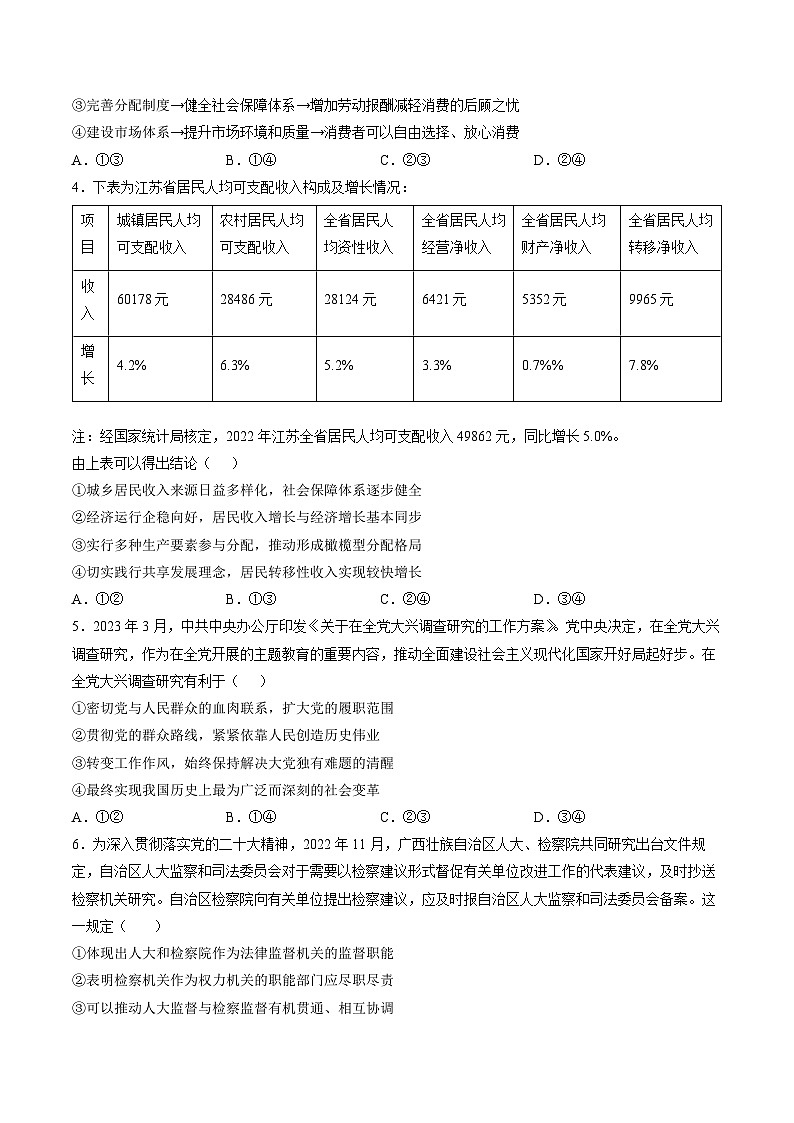 【新高三摸底】2024届新高三-政治开学摸底考试卷（山东专用）02