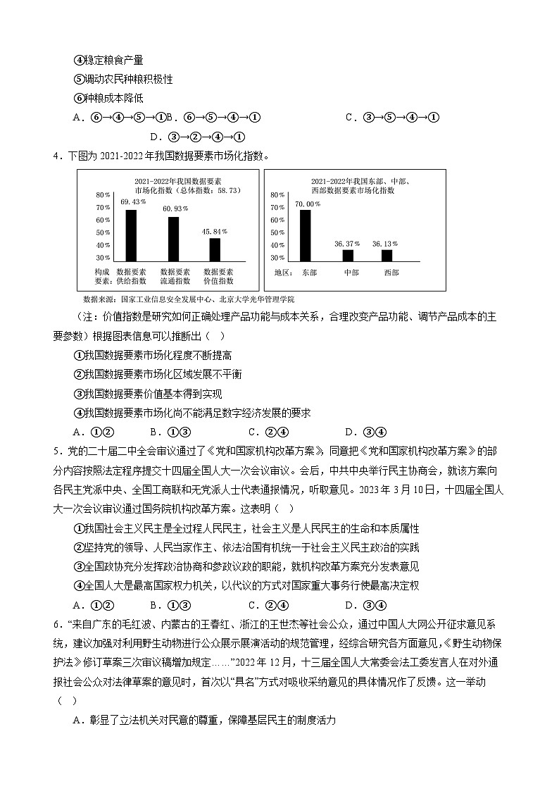 【新高三摸底】2024届新高三-政治开学摸底考试卷（江苏专用）02