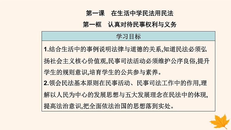 新教材2023高中政治第一单元民事权利与义务第一课在生活中学民法用民法第一框认真对待民事权利与义务课件部编版选择性必修202