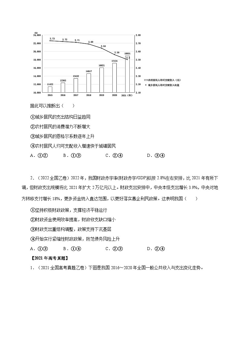 高考政治真题分项汇编（全国通用）五年（2019-2023）专题03 收入与分配03