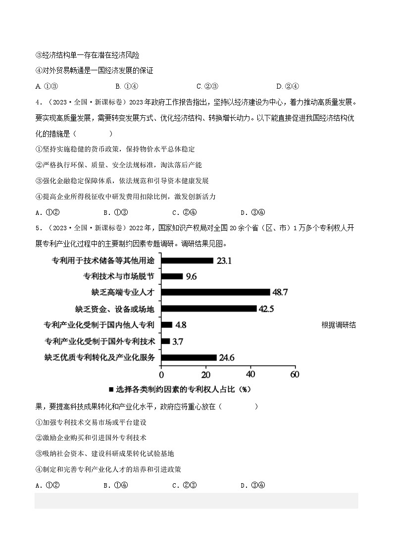 高考政治真题分项汇编（全国通用）五年（2019-2023）专题04 发展社会主义市场经济02