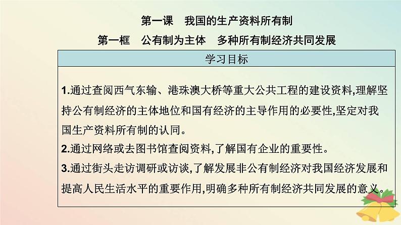 新教材2023高中政治第一单元生产资料所有制与经济体制第一课我国的生产资料所有制第一框公有制为主体多种所有制经济共同发展课件部编版必修202