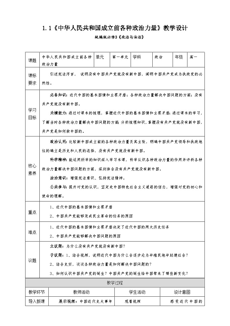 1.1《中华人民共和国成立前各种政治力量》课件+教案+素材-人教统编版道法必修3政治与法治01