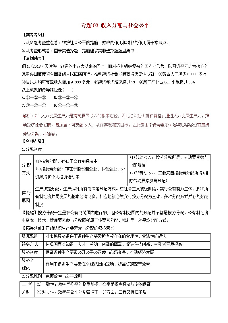 高考政治二轮复习专题03收入分配与社会公平 含解析第1页