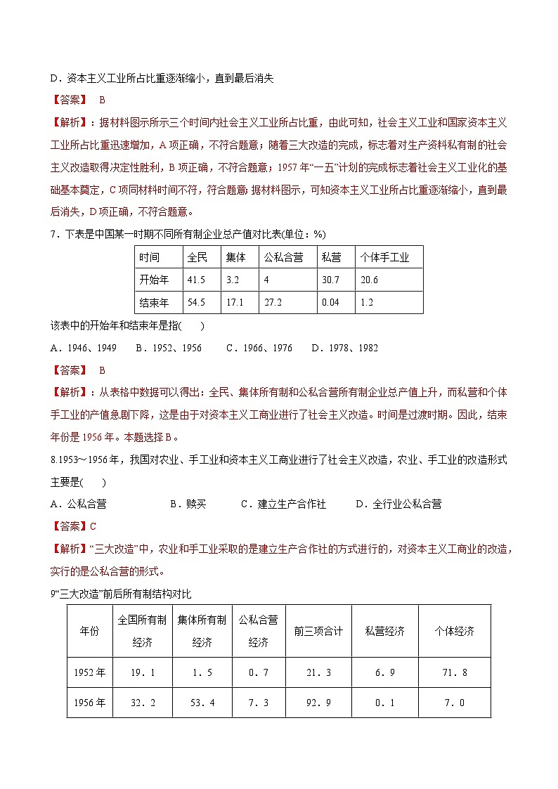 2.2 社会主义制度在中国的确立（同步练习）（解析版）03