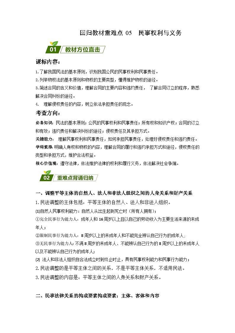 回归教材重难点05 民事权利与义务-【查漏补缺】2023年高考政治三轮冲刺过关（新高考专用）（解析版）第1页