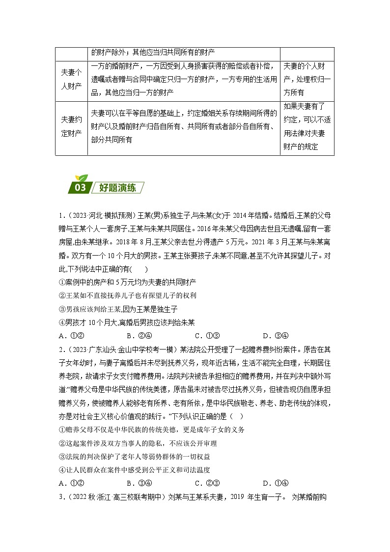 回归教材重难点06 家庭与婚姻-【查漏补缺】2023年高考政治三轮冲刺过关（新高考专用）（解析版）第3页