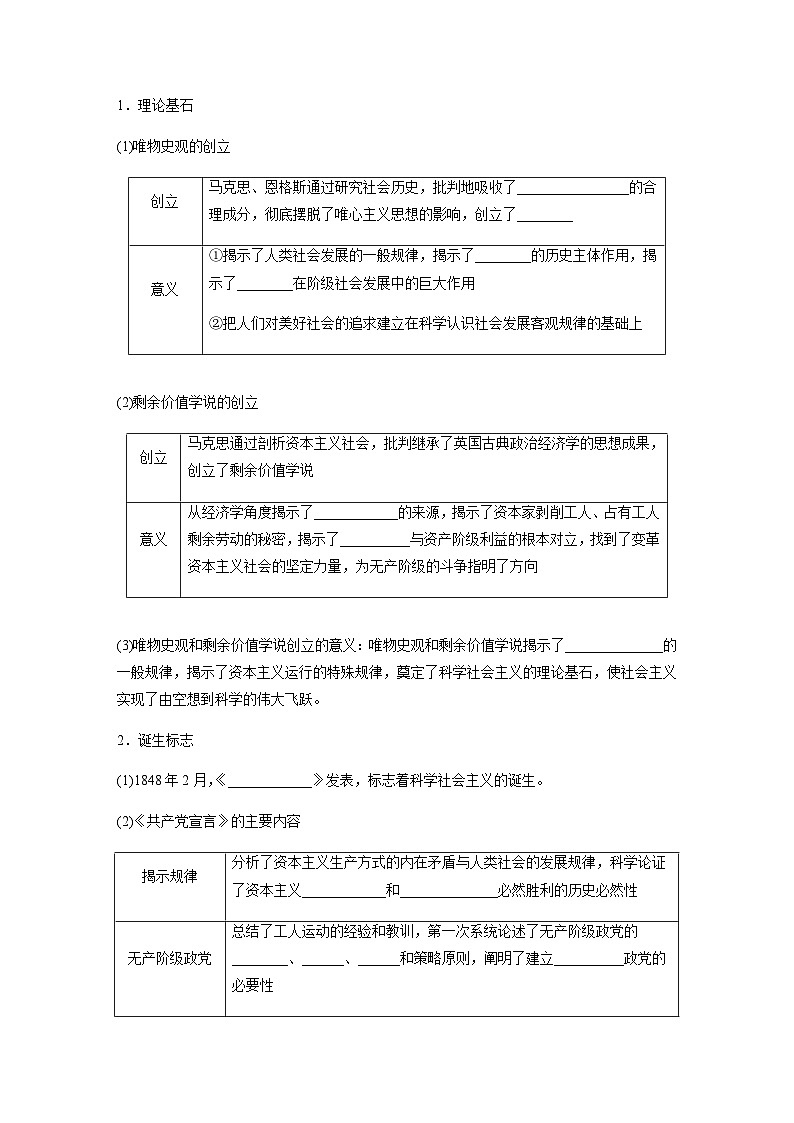 第一课 课时3　科学社会主义的理论与实践  学案（含答案）—2023-2024学年思想政治部编版必修1第2页