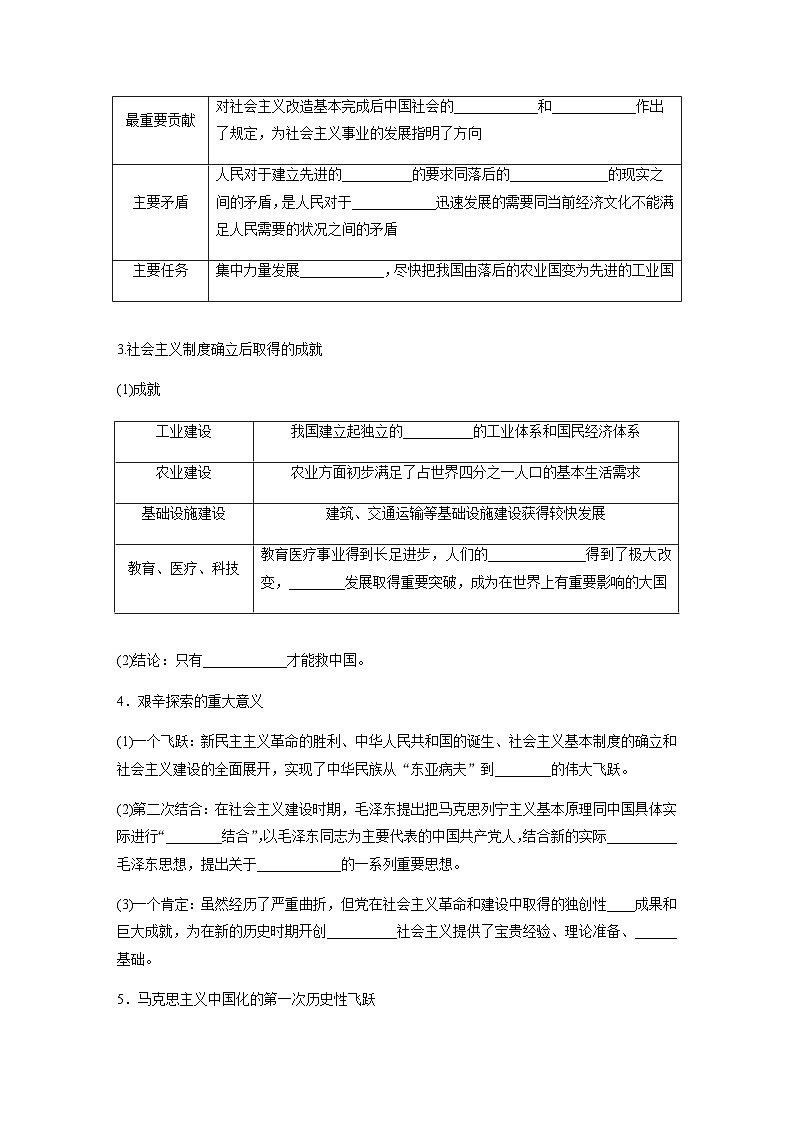 第二课 课时2　社会主义制度在中国的确立  学案（含答案）—2023-2024学年思想政治部编版必修1第3页