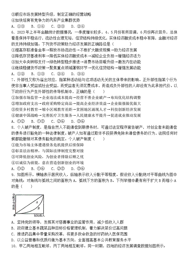 山东省潍坊市寿光渤海实验学校2023-2024学年高三上学期9月月考政治试题（含答案）02
