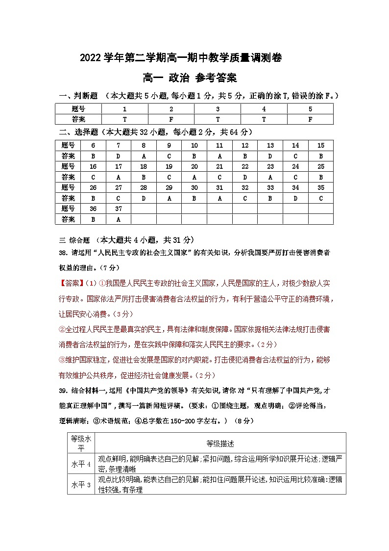 2023绍兴稽山中学高一下学期期中检测政治试题含答案01