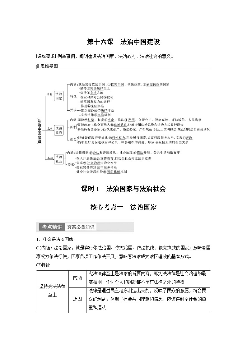 （部编版）高考政治一轮复习学案必修3　第16课　课时1　法治国家与法治社会（含解析）第1页