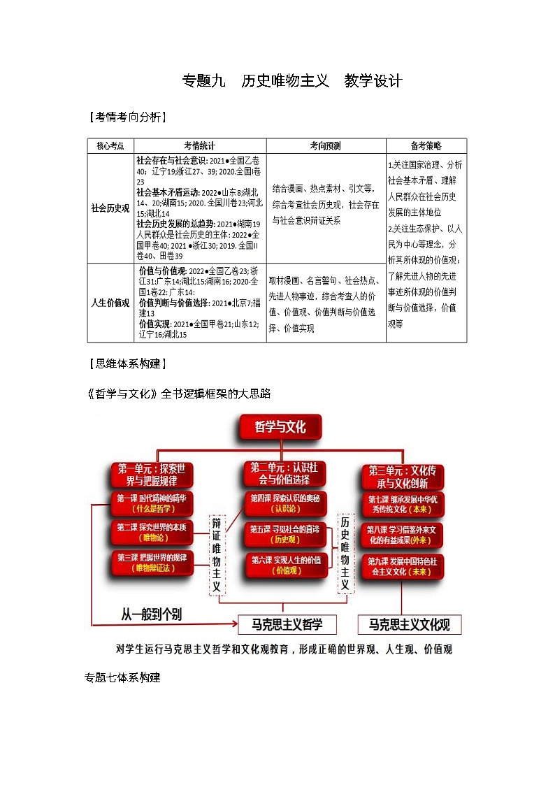 新高考政治二轮复习教学设计专题九历史唯物主义（含解析）第1页