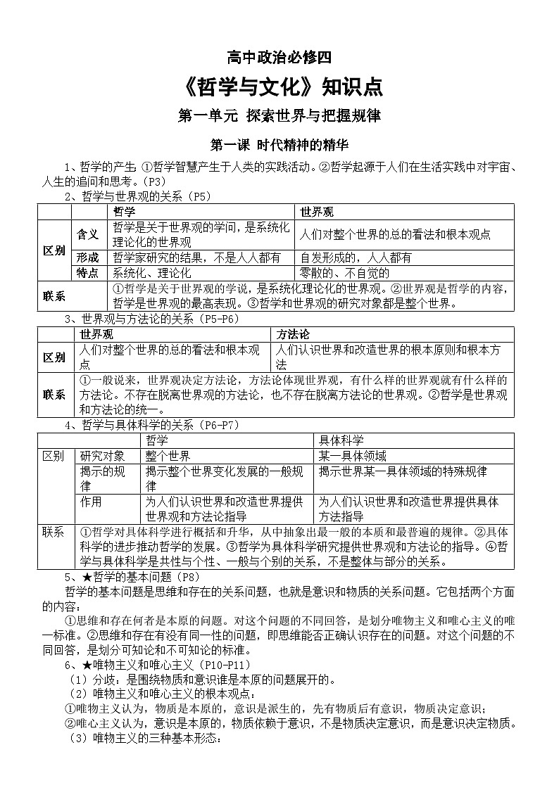 高中政治部编版必修四《哲学与文化》全册知识点（2023秋新版）第1页