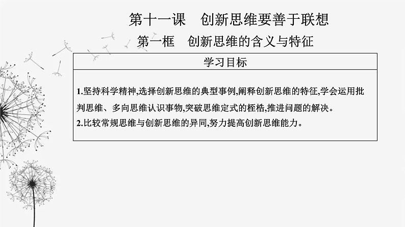 人教版高中思想政治选择性必修3第四单元第十一课第一框创新思维的含义与特征课件02