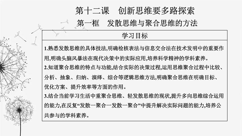 人教版高中思想政治选择性必修3第四单元第十二课第一框发散思维与聚合思维的方法课件第2页