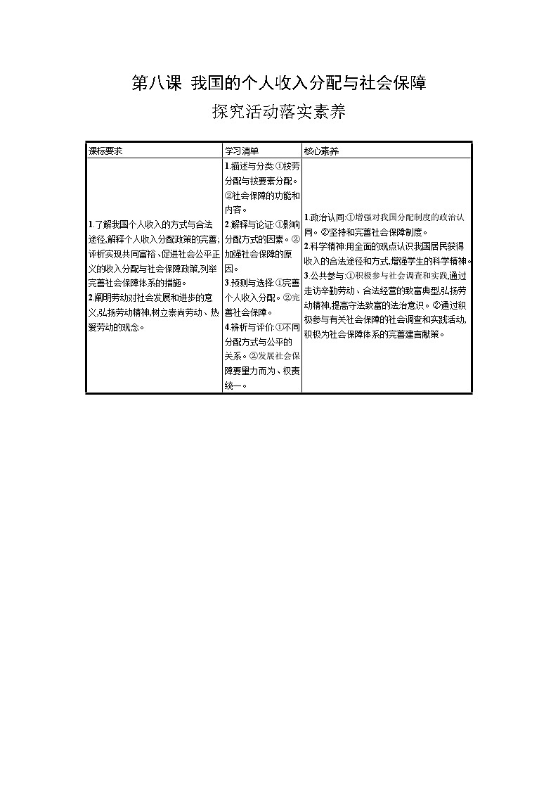 新高考政治一轮复习精品学案第八课 我国的个人收入分配与社会保障（含解析）第1页
